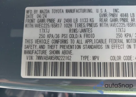 2024 Mazda Cx-50 2.5 S Select из США, поврежденный, VIN 7MMVABAM5RN222162